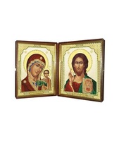 Кожаный складень не вынимающийся лик 10х12 Софрино византия М-22-5 с молдингом, замочком и вышитым крестиком по средине, 32х13х6 см