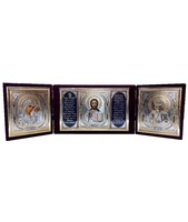 Бархатный складень, лик 10х12 с молитвой не вынимающ. Софрино узор Б-223-М-Б с молдингом и замочком, 49х15х1,5 см