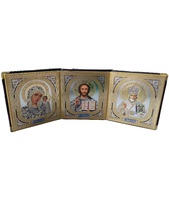 Тройник кожаная книжка, не вынимающийся лик 10х12 Софрино узор КН-223 33х14х2 см