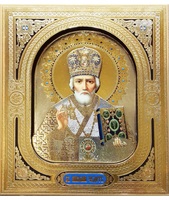 Икона 3-Д Николая Чудотворца, лик 10х12, арт. 28-3д-П-3 10х12х0.8 см, лик 3d 10х12 Софрино узор, на подставке
