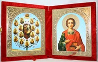 Икона-складень Древо Богородицы и Пантелеймон Целитель (15*18 см)