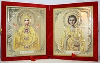Икона-складень Божья Матерь Неупиваемая Чаша и Пантелеймон Целитель (15*18 см)