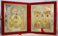Икона-складень Божья Матерь Неупиваемая Чаша и Святая Троица (15*18 см)