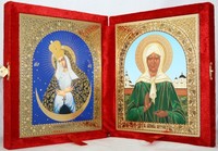 Икона-складень Божья Матерь Остробрамская и Матрона Московская (15*18 см)