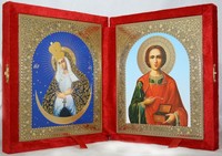 Икона-складень Божья Матерь Остробрамская и Пантелеймон Целитель (15*18 см)