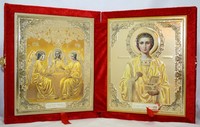 Икона-складень Святая Троица и Пантелеймон Целитель (15*18 см)