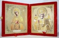 Икона-складень Божья Матерь Умягчение злых сердец и Николай Чудотворец (15*18 см)