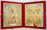 Икона-складень Божья Матерь Умягчение злых сердец и Святая Троица (15*18 см)
