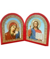 Бархатный складень невынимающийся лик 15х18 Софрино арочный Б-12-ГЛ-1-К 34х20х5 см