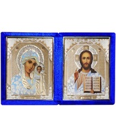 Бархатный складень невынимающийся лик 10х12 Софрино белая одежда Б-1012-ГЛ-1-С с молдингом, замочком, 26х15х3 см 