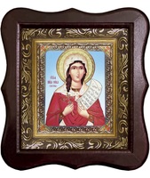 Икона Святая Мученица Ника (Виктория)  Фигурный деревянный светлый киот размером 130х260х40 мм, со стеклом. Внутри багетная рамка с ОБЬЕМНЫМ -3 D лик 15х18см :