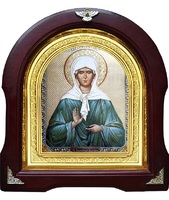 Икона Матрона Московская 12-А-191 в подарочной упаковке 26х29 см деревянный арочный киот, лик 15х18, оклад (риза) золото