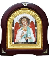 Икона Ангел Хранитель 12-А-177 в подарочной упаковке 26х29 см деревянный арочный киот, лик15х18, оклад (риза) золото
