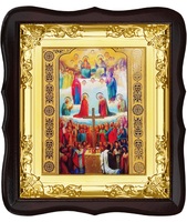 Икона Собор всех святых 5-ФТ-150 24х27 см, деревянный фигурный тёмный киот, лик 15х18, оклад (риза) золото