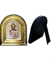 Икона Иисуса Христа 32-ПЛ-15 15,5х17,5 см пластмассовый киот, лик 10х12 Софрино белая одежда, оклад (риза) золото