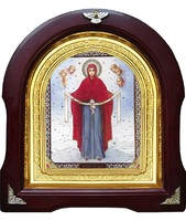 Икона Покрова с херуинами 12-А-169 в подарочной упаковке 26х29 см деревянный арочный киот, лик 15х18, оклад (риза) золото