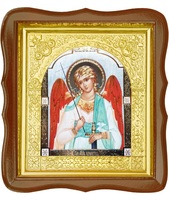 Икона Ангел Хранитель 17-ФС-177 26х29 см деревянный фигурный светлый киот, лик 15х18, оклад (риза) золото