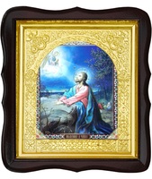 Икона Моление о Чаше 17-ФТ-182 26х29 см деревянный фигурный тёмный киот, лик 15х18, оклад (риза) золото