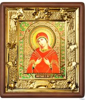 Икона Семистрельная Божья Матерь 31-П-176 24х27 см деревянный прямой киот, лик 15х18 Софрино эмаль, оклад (риза) золото