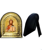 Икона Иисус Христос 32-ПЛ-17 15,5х17,5 см пластмассовый киот, лик 10х12 Софрино цветная одежда, оклад (риза) золото.