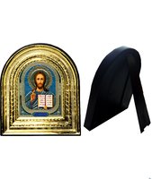 Икона Иисус Христос 32-ПЛ-18 15,5х17,5 см пластмассовый киот, лик 10х12 Софрино узор, оклад (риза) золото.