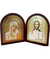 Бархатный складень невынимающийся лик 15х18 Софрино белая одежда Б-12-ГЛ-2-Б 34х20х5 см