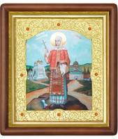 Икона Sfanta Mucenita Filofteia (Филофея) 20-П-185 24х27 см деревянный прямой киот, лик 15х18, оклад (риза) золото