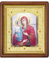 Икона Троеручица 20-П-186 24х27 см деревянный прямой киот, лик 15х18, оклад (риза) золото
