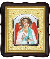 Икона Ангел Хранитель 20-ФТ-177 26х29 см деревянный фигурный тёмный киот, лик 15х18, оклад (риза) золото