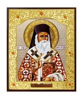 Икона Sf. Nectarie (Нектарий) 22-Д-319 в подарочной упаковке 11х13 см деревянный прямой киот на подставке, лик 10х12, оклад (риза) золото
