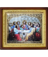 Икона Тайная вечеря 23-П-89 25х29 см деревянный прямой киот, лик 20х24, оклад (риза) золото