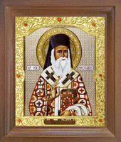 Икона Sf. Nectarie (Нектарий) 25-П-319 12х14 см деревянный прямой киот, лик 10х12, оклад (риза) золото