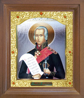 Икона Федор Ушаков 26-П-184 17х20 см деревянный прямой киот, лик 15х18, оклад (риза) золото