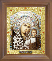 Икона Богородицы Казанской 25-П-316 12х14 см деревянный прямой киот, лик 10х12 эмаль №2, оклад (риза) золото