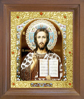 Икона Господь Иисус Христос 25-П-317 12х14 см деревянный прямой киот, лик 10х12 эмаль №2, оклад (риза) золото