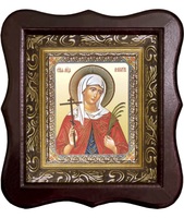 Икона Святая мученица Валентина Фигурный деревянный светлый киот размером 130х260х40 мм, со стеклом. Внутри багетная рамка с ОБЬЕМНЫМ -3 D лик 15х18см