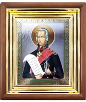 Икона Федор Ушаков 27-П-184 22х25 см деревянный прямой киот, лик 15х18, оклад (риза) золото