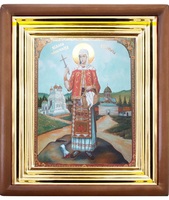 Икона Sfanta Mucenita Filofteia (Филофея) 27-П-185 22х25 см деревянный прямой киот, лик 15х18, оклад (риза) золото