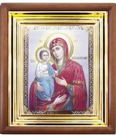 Икона Троеручица 27-П-186 22х25 см деревянный прямой киот, лик 15х18, оклад (риза) золото