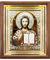 Икона Господь Иисус Христос 27-П-189 22х25 см деревянный прямой киот, лик 15х18 эмаль №2, оклад (риза) золото
