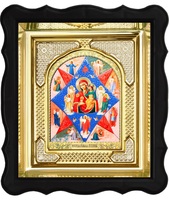 Икона Неопалимая Купина 3-ФП-41 17х19 см фигурный пластиковый киот, лик 10х12 Софрино арочный, оклад (риза) золото.