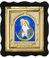 Остробрамская икона 3-ФП-46 17х19 см фигурный пластиковый киот, лик 10х12 Софрино арочный, оклад (риза) золото.