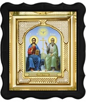 Икона Святая Троица новозаветная 3-ФП-61 17х19 см деревянный прямой киот, лик 10х12 Тропарь оклад (риза) золото.