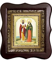 Икона Киприан и Иустина 1012-ФБ-35 17х20 см деревянный фигурный киот, лик 10х12, оклад (риза) золото
