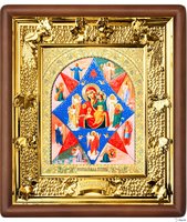Икона Неопалимая Купина 31-П-41 24х27 см деревянный прямой киот, лик 15х18 Софрино арочный, оклад (риза) золото