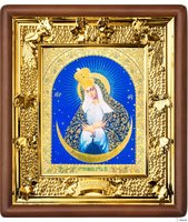 Остробрамская икона 31-П-46 24х27 см деревянный прямой киот, лик 15х18 Софрино арочный, оклад (риза) золото