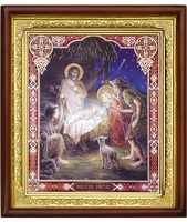 Икона Рождество Христово 23-П-69 ( Двунадесятые праздники ) 25х29 см деревянный прямой киот, лик 20х24, оклад (риза) золото