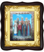 Икона Святые жены мироносицы 5-ФТ-174 24х27 см, деревянный фигурный тёмный киот, лик 15х18, оклад (риза) золото