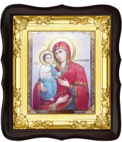 Икона Троеручица 5-ФТ-186 24х27 см деревянный фигурный тёмный киот, лик 15х18, оклад (риза) золото