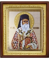 Икона Sf. ier. Nectarie (Нектарий) 23-П-84 25х29 см деревянный прямой киот, лик 20х24, оклад (риза) золото